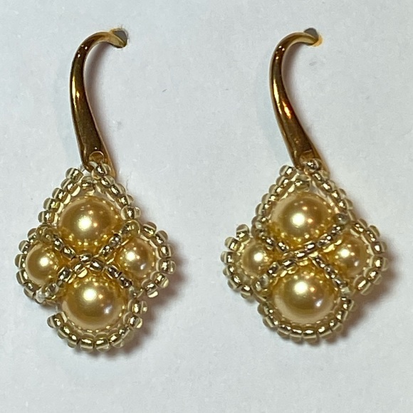 SJC Gold Plated Swarovski Crystal Pearl Earrings - Picture 5 of 8